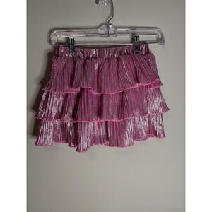 Grace+Emma Girls Pink Shimmer Tiered Pleated Skort Metallic Ruffle Skirt 8-10T‎